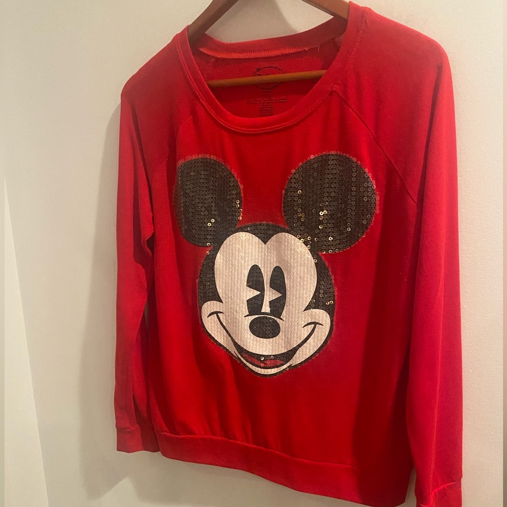 Disney Red Sequin Mickey Mouse Long Sleeve Top Size Large